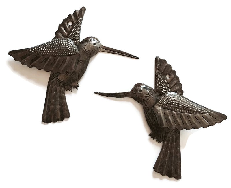 It's Cactus Handmade Hummingbirds Set of 2 6 x 5.5 Inches Nature-Inspired Metal Wall Art Haitian Recycled Steel Birds Good Luck Garden and Home Decorations - Image 1